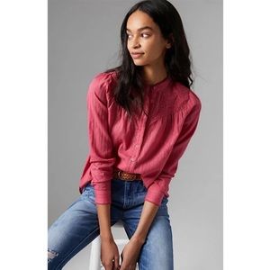 Anthro Pilcro Victoria Pink Lace Button Down